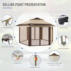 CROWN SHADES 13x13 Pop up Gazebo with Mosquito Nettings, Patented Center Lock 6-Sided Portable Gazebo, 300D Silver-Coated Fabric UV Resistant, Pop Up Canopy Tent for Patio, Party, Beige&Coffee