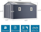 10x10 FT Metal Outdoor Shed with Floor Base Waterproof Large Tool House with Unique Clear Roof Skyview Windows Air Vents Door for Garden Patio Backyard Storage Lawnmower,Garage,Dark Grey