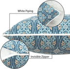 Magpie Fabrics Pack of 2 Outdoor Waterproof Lumbar Rectangular Throw Pillow with Insert, Home Decorative Toss Pillows All Weather Cushion for Patio Garden Car Office (12x20 Inch, Morgan Medal Print)