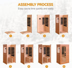 HUGROVE Far Infrared Wooden Sauna, Bluetooth Speakers & 5 Heating Panel, 900W Aucoumea Klaineana Dry Sauna for Home, Intelligent Control Panel and Tempered Glass Door