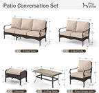 PHI VILLA Extra Large Outdoor Modern Patio Furniture Set, Upgraded Wicker&Metal Patio Furniture Conversation Set with Waterproof Thick Cushions for Porch, Poolside, Deck, and Yard(7 Pieces,Beige)