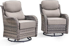 HUMMUH Outdoor Patio Wicker Swivel Rocker Chairs Set of 2 with 6-Inch Thick Cushion High Back Wicker Conversation Set for Porch Balcony Deck