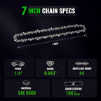 7" Chain Pitch: 1/4" Low Profile 44Drive Links Replacement Chain For 2-in-1 Cordless Pole Saw & Mini Chainsaw .043" Gauge