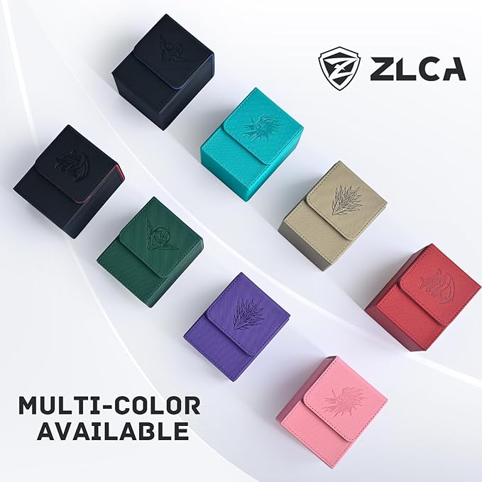 ZLCA Card Deck Box for Trading Cards with 2 Dividers, Card Storage Box Fits 100+ Single Sleeved Cards, PU Leather Strong Magnet Card Deck Case Holder for Magic Commander TCG CCG （Red,Emperor Dragon）