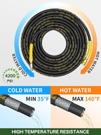 4200PSI Pressure Washer Hose 75FT with 3/8" Swivel Quick Connect for Cold/Hot Water, Kink Resistant Steel Wire Braided, Wear Resistant Power Washer Hose with 2 M22 14mm Adapter Set
