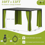 Gazebo Universal Replacement Privacy Curtain,10'×13' Gazebo Outdoor Waterproof Curtains, 4-Panels Sidewall Curtains with Double Zipper for Patio Canopy, Garden and Backyard (Curtain Only)