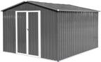 10x12 FT Metal Outdoor Storage Shed & Double Hinged Large Door - Heavy-Duty Shed with Floor, Lockable & Ventilation - Rainproof Windproof Large Utility Garden Shed for Backyard Patio Lawn - Light Gray