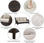 HUMMUH 7pcs Patio Furniture Set Swivel Rocker Patio Chairs,PE Wicker Outdoor Sofa Set of 2 with Coffee Table and Ottomans(Brown,Beige)