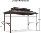 PURPLE LEAF 6.5' X 12' Hardtop Grill Gazebo for Patio Permanent Metal Roof with 2 Side Shelves Deck Yard Tent Aluminum Garden Outside Sun Shade Outdoor BBQ Canopy