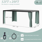 Gazebo Universal Replacement Privacy Curtain,12'×20' Gazebo Outdoor Waterproof Curtains, 4-Panels Sidewall Curtains with Double Zipper for Patio Canopy, Garden and Backyard (Curtain Only)
