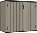 KINYING Outdoor Horizontal Storage Sheds,Outdoor Storage Cabinet Waterproof Resin Tool Storage Box for Lawn Mower,Garden Tools and Patio Furniture, Lockable (Brown)