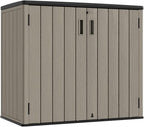 KINYING Outdoor Horizontal Storage Sheds,Outdoor Storage Cabinet Waterproof Resin Tool Storage Box for Lawn Mower,Garden Tools and Patio Furniture, Lockable (Brown)