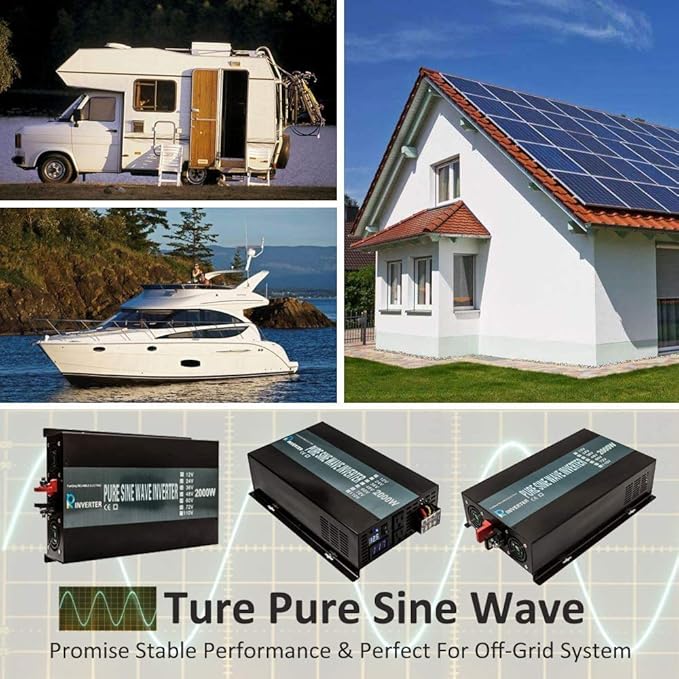 WZRELB 2000W 36V 120V Pure Sine Wave Power Inverter with 2 AC Outlets,Car Inverter,Remote Control