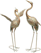 TERESA'S COLLECTIONS Garden Decor, Set of 2 Cranes Garden Decor, 25-26", Elegant Cranes with Golden Painting, Waterproof Metal Garden Statue, Herons Gifts Birthday Gifts for Women Mom