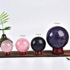 JIC Gem Deep Purple Lepidolite Sphere with Stand Natural Sparkling Lithia Mica Crystal Ball Brazil Mineral Gemstone (80-90mm)
