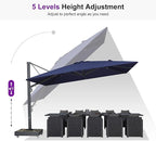 PURPLE LEAF 13' X 10' Rectangle Patio Umbrella Large Outdoor Aluminum Offset Umbrella with 360-degree Rotation Cantilever Umbrella with Base Included for Garden Deck Backyard Pool Navy Blue