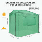 EAGLE PEAK Replacement Cover for 8x6 Portable Walk-in Pop up Greenhouse, Front and Rear Roll-Up Zipper Entry Doors and 2 Large Roll-Up Side Windows (Frame Not Included), Green