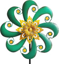 Flower Outdoor Metal Wind Spinner, Single-Layer Kinetic Garden Art with Vibrant Green Finish - Weatherproof Wind Sculpture for Lawn, Patio, Yard Decor - 10''W x 36''H