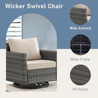 Luxury Outdoor Swivel Rocker Patio Chairs Set of 2, Swivel Patio Chairs for Porch, Yard, Deck, Poolside, Grey/Beige