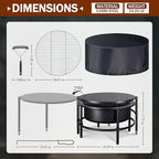 Fire Pits for Outside Wood Burning, Extra Large Outdoor Fire Pit with Grill and Roating Table, Cold Finished Steel Round Firepit Bowl with Poker and Round Waterproof Cover for Patio, Backyard, Garden