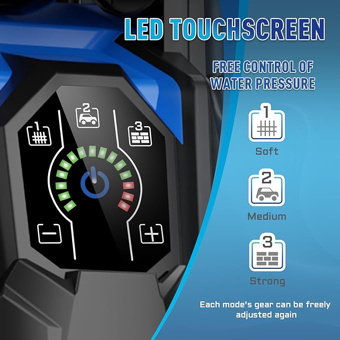Pressure Washe Touch Screen Adjustable Pressure Power Washer with 4 Quick Connect Nozzles,Inlet Hose & Filter, Foam Cannon for Cars/Fences/Driveways Cleaning