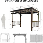 Domi 6.5x12FT Hardtop Grill Gazebo, Outdoor BBQ Gazebo with 2 Side Shelves and Ceiling Hook, Outdoor Grill Canopy with Galvanized Steel Slope Roof for Patio Lawn Backyard Deck, Brown