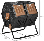 Outsunny Dual Chamber Compost Tumbler Bin, Outdoor Tumbling Composter with 24 Ventilation Openings and Steel Legs, 34.5 Gallon