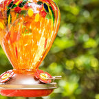 Muse Garden Hummingbird Feeders for Outdoors Hanging, Blown Glass Hummingbird Feeder Gifts for Mom, Garden Decor for Outside, Unique Gifts Idea for Women, 34OZ, Orange Fireworks