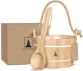 Sauna Bucket and Ladle Set - Handmade from Finnish Pine Wood - Natural Rope Handle - 1.6 Gallons (6 Liters) Water Capacity