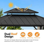 Modern Shade The Horizon Hardtop Gazebo 10' x 12' with 4 LED Lights, Permanent Outdoor Gazebo with Galvanized Steel Double Roof, Grill Pavilion with Decor Hooks, Mosquito Nettings, Black