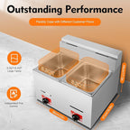Stainless Steel Deep Fryer with Frying Baskets and Lid, 12.7QT/12L Capacity Countertop Deep Fryer Oil Frying Pot Kitchen Frying Machine Table Snack Fryer Double Cylinder Gas Fryer (LPG)