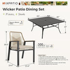 9 Pieces Outdoor Dining Set for 8, Patio Dining Set Wicker Rattan Chairs with Soft Cushion and Square Table with Umbrella Hole, Wicker Patio Table and Chairs for Backyard Porch