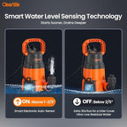 Cleartide Submersible Sump Pump with Smart Water Sensor, 1/3 HP 2790GPH High-Capacity Utility Pump, Auto and Manual Mode Handles 3/8" Solids, for Pool, Basement, Garden Drainage