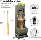 35" H 3-Tier Indoor/Outdoor Modern Water Fountain with LED Lights and Pump, Outdoor Freestanding Cascading Waterfall - Suitable for Garden, Patio, Porch, Yard and Outdoor Decor (Brown)