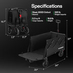 VIVOSUN Collapsible Wagon with Tailgate, 320lb Load-Bearing Outdoor Utility with All-Terrain Wheels, Adjustable Handle, Cup Holders for Camping, Shopping, Garden, Sports, Picnic, Black