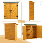 Outdoor Storage Cabinet, Double Lockable Wooden Garden Shed, Outside Vertical Wood Tall Tool Shed for Yard Patio Lawn (Natural)