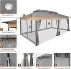 COBIZI Gazebo 12x20 Heavy Duty Gazebos with Improved Nettings Outdoor Gazebo Canopy Double Roof Patio Gazebos with Metal Steel Frame for Patio, Deck, Backyard (Gray)