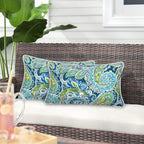 Magpie Fabrics Pack of 2 Outdoor Waterproof Lumbar Rectangular Throw Pillow with Insert, Home Decorative Toss Pillows All Weather Cushion for Patio Garden Car Office (12x20 Inch, Paisley Lapis Green)