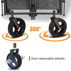 Collapsible Foldable Wagon Cart with All Terrain Wheels &Canopy& 2 Seats- Heavy Duty Utility Wagon 265 lbs Capacity for Camping, Garden, Shopping (Grey)