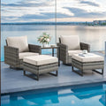 Wicker Outdoor Patio Furniture Set - 5 Piece Patio Conversation Set with 2 Swivel Rocker Chairs,2 Rattan Ottoman and 1 Metal Side Table for Outside Porch Deck Backyard Garden(Mixed Grey/Beige)