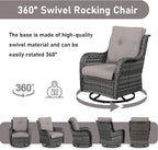 Wicker Outdoor Conversation Set-6 Pieces Outdoor Wicker High Back Couch with Swivel Rocker Chairs Patio Furniture for Deck Poolside Backyard-Grey/Grey