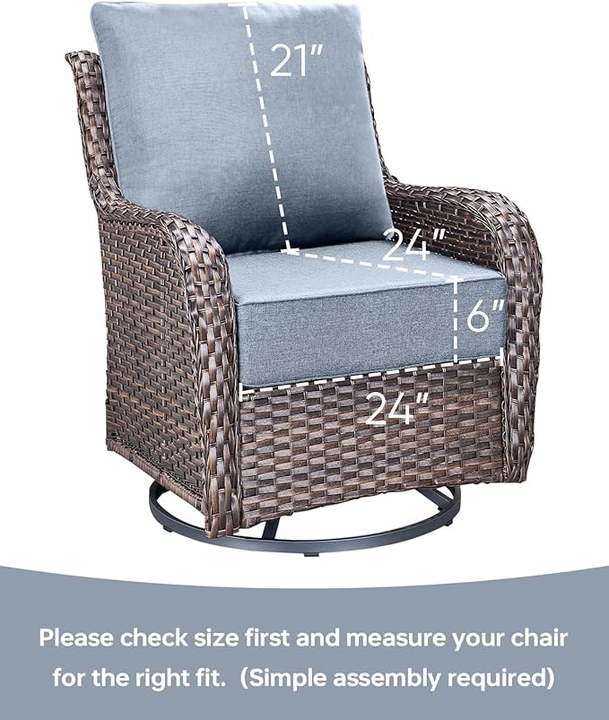 Luxury 24x24x6 Inch Outdoor Deep Seat Cushions Set of 6 - Comfortable Patio Zipper Chair Cushion for Outside Wicker Dining Rocking Swivel Chairs Loveseat Couch Sectional Sofa - Baby Blue