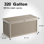 320 Gallon Waterproof Outdoor Storage Box,Large Resin Deck Box,Lockable Outside Storage Box Container for Patio Furniure,Garden,Tools (320 Gallon,Grey)