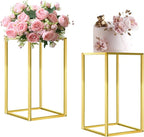 Cylinder Stands for Parties & Plants,2pcs Gold Square Wedding Flower Pedestal Stands for Centerpieces, 15.7 inch