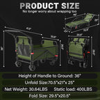 LEVELEVE Heavy Duty Folding Wagon - 2-in-1 Collapsible Cart, 400lb Capacity, All-Terrain Wheels w/Brakes & Side Pockets (Army Green)