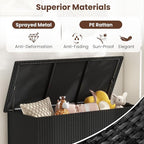 Tangkula Rattan Deck Box, 85 Gallon Storage Container with Waterproof Liner, Wheels & Gas Strut, Indoor Outdoor Wicker Storage Cabinet, Storage Furniture for Pillows, Cushions (Black)