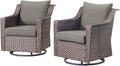 Outdoor Patio Wicker Swivel Chairs - Set of 2 Outside Resin Rattan Rocker Glider Gliding Chair Rocking Armchairs for Front Porch Balcony Backyard Yard Deck Poolside Apartment – Brown/Grey
