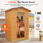 Outdoor Sauna 2 Person Far Infrared Saunas Dry Home Sauna Room Hemlock 1 to 2 Person Wood Sauna 1950W/110V Low EMF with Speaker, Reading Light, Cup Holder and Towel Rack - 47 * 39 * 82 in