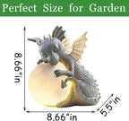 8.6" Solar Dragon Garden Statue, LED Figurine Light, Resin Outdoor Sculpture, Solar Powered Yard Art, Night Garden Light, Solar Landscape Path Light Ornament, Lawn Solar Lighting Figurine Art