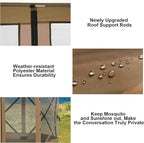 COBlZl Pop Up Gazebo 12x12 Screen House Tent for Camping, Outdoor Instant Stargazing Gazebo Canopy with Awning 2.0, Portable Hub Tent with Mosquito Netting, Pavilion for Backyard,Brown